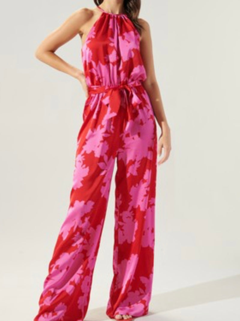 Elegant Red Pink Halter Jumpsuit