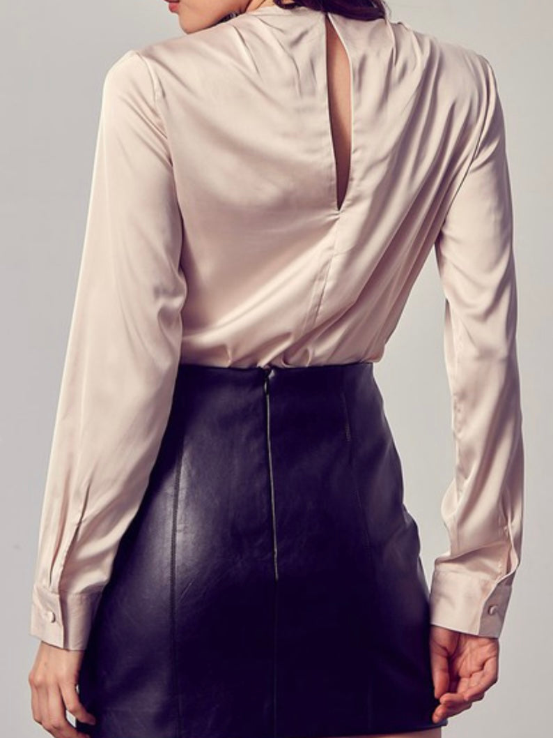 Elegant Long Sleeve Draped Bodysuit