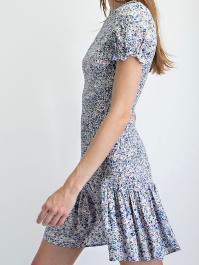 Navy Ditsy Floral Smocked Mini Dress