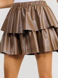 Pleather Ruffled Short Skirt
