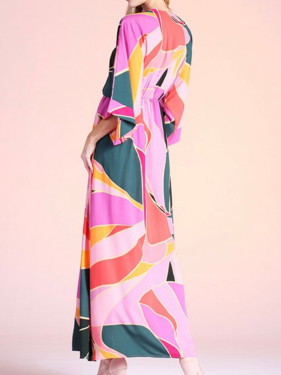 Pink Metamorphosis Print Kimono Maxi