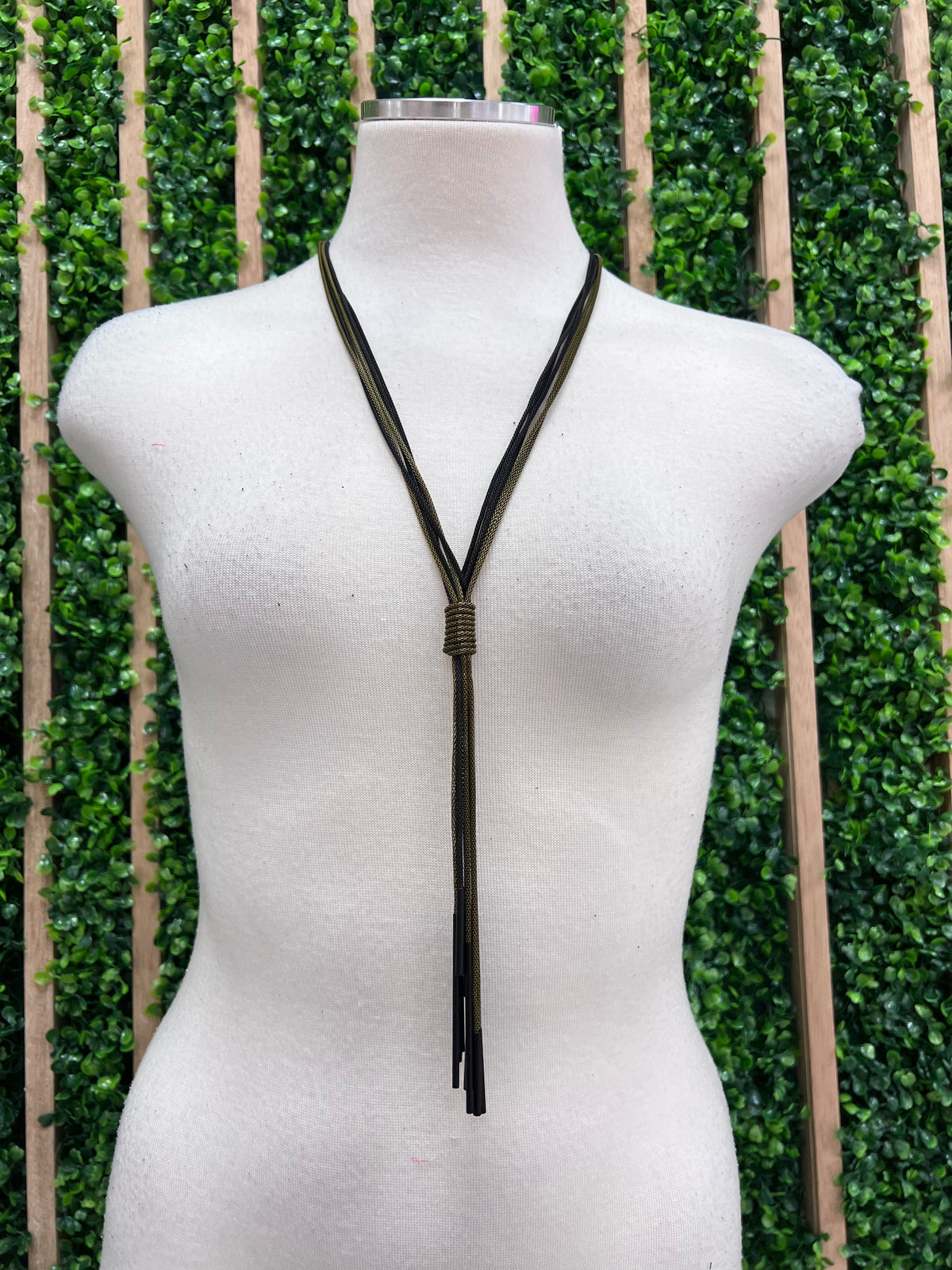 Gold Black Mesh Knotted Lariat Earrings