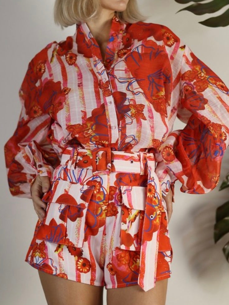 Delicate Red Floral Short