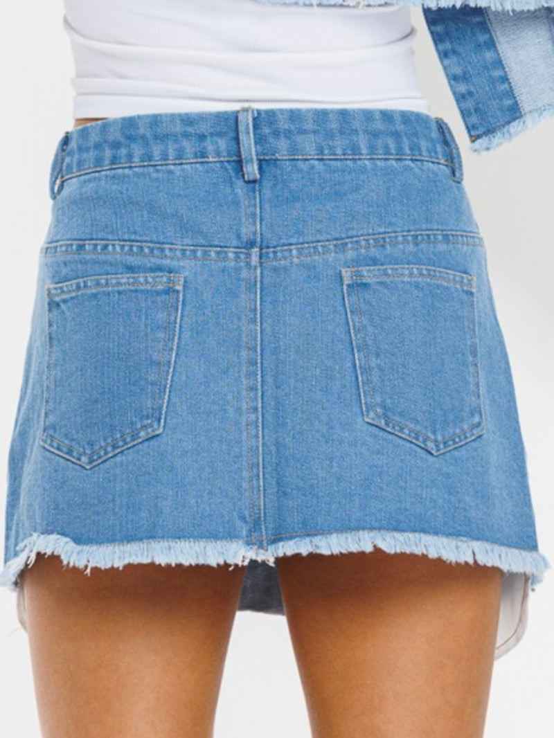 Rhinestone Detail Denim Short Skirt