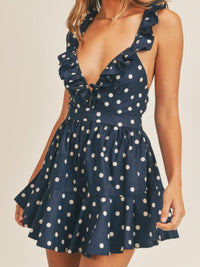 Navy Polka Dot Halter Romper