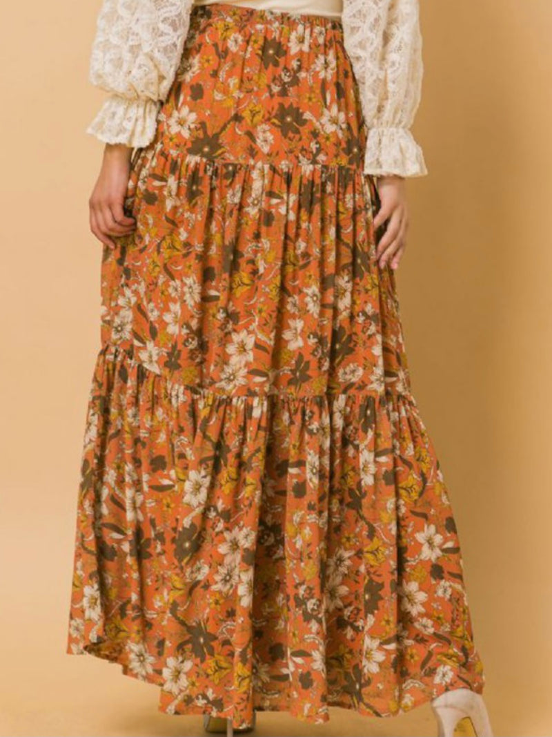 Dark Rust Floral Maxi Skirt