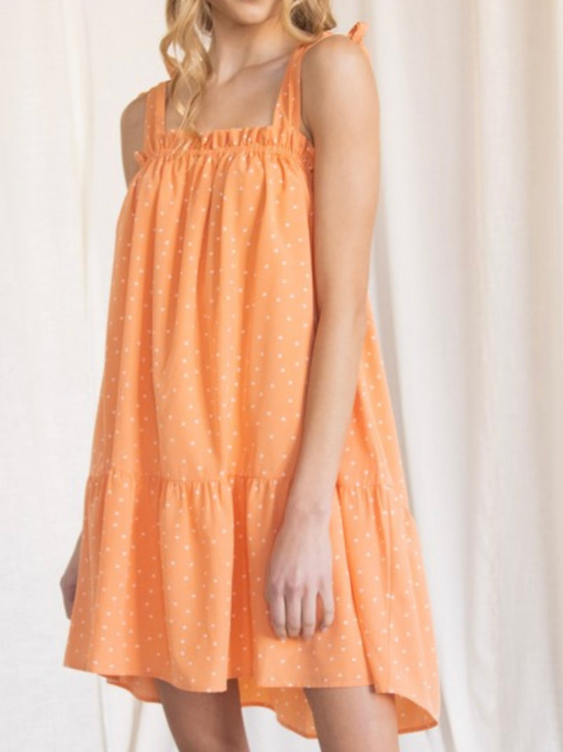 Tangerine Dots Shoulder Tie Short Dress