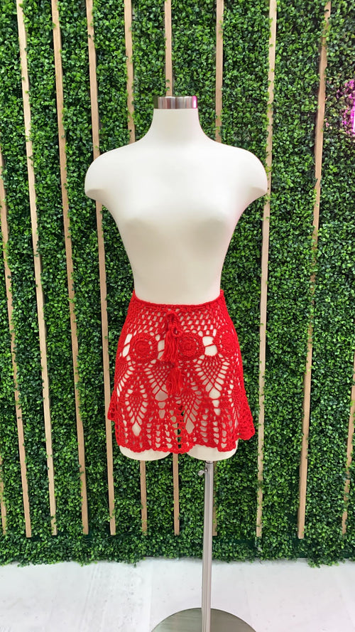 Red Crochet Coverup Skirt