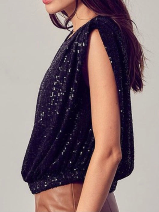 Sequin Muscle Sleeve Blouse