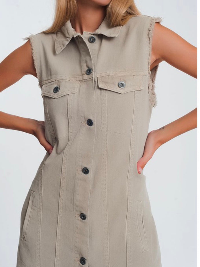 Taupe Vest Denim Dress