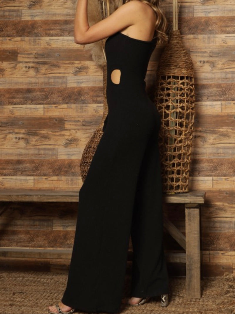 Black One Shoulder Cutout Jumpsuit