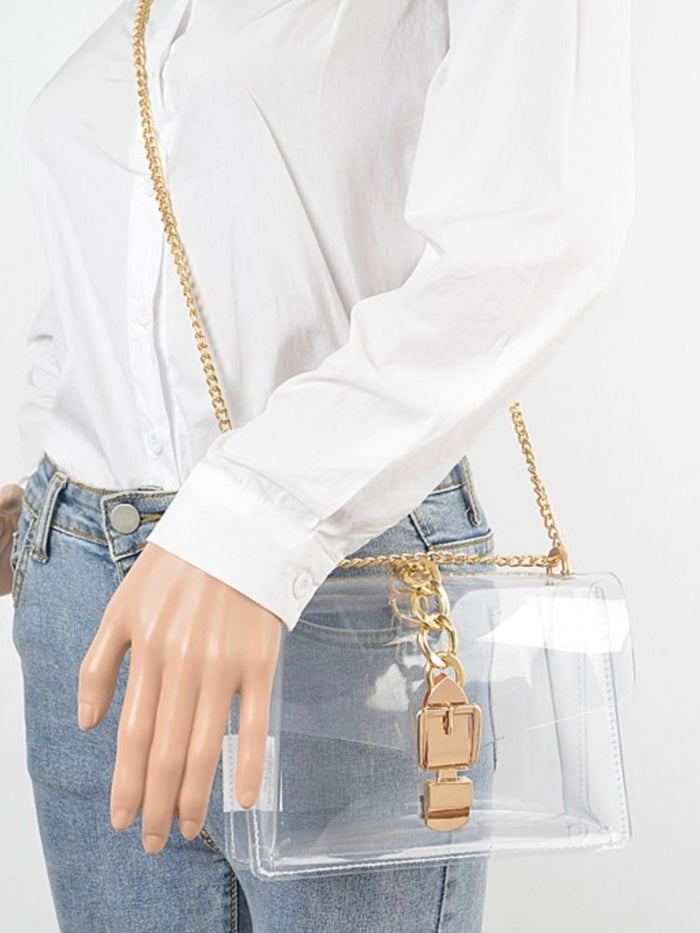 Chain Detail Clear Crossbody Bag