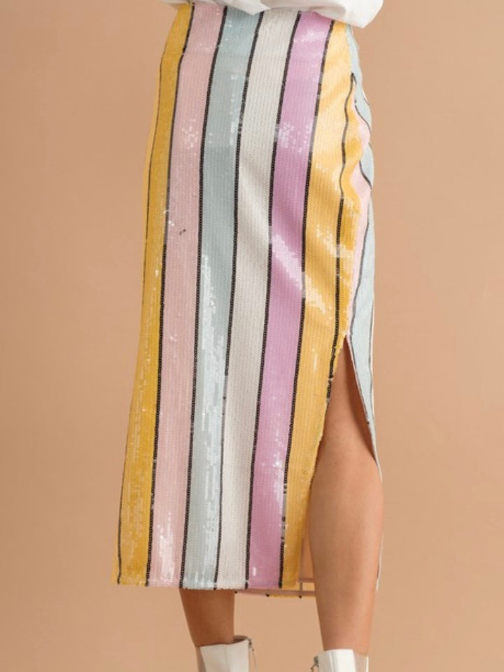 Sequin Striped Midi Skirt