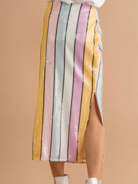 Sequin Striped Midi Skirt