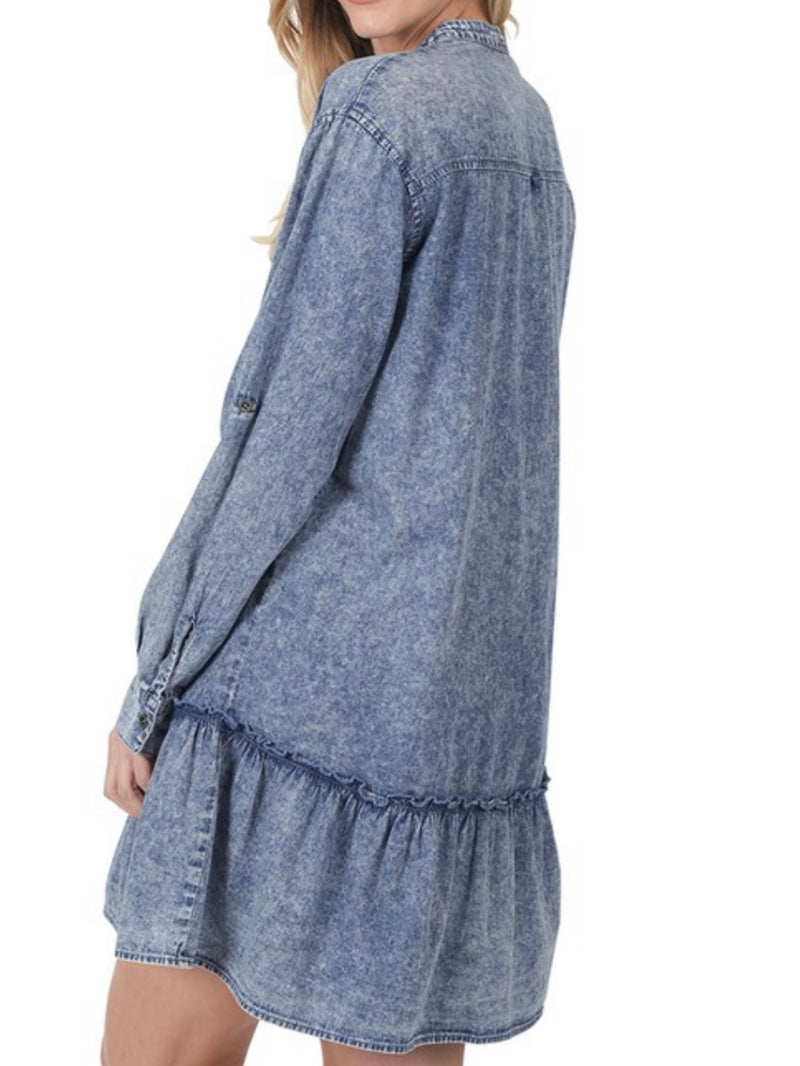 Blue Washed Chambray Drop Waist Short