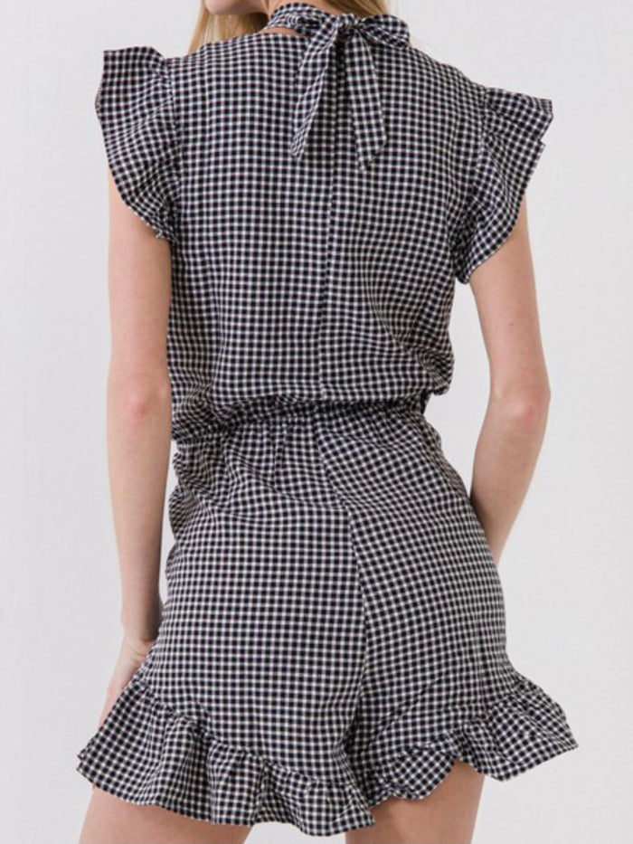 Black and White Gingham Romper