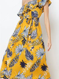 Mustard Tropical One Shoulder Maxi Dress