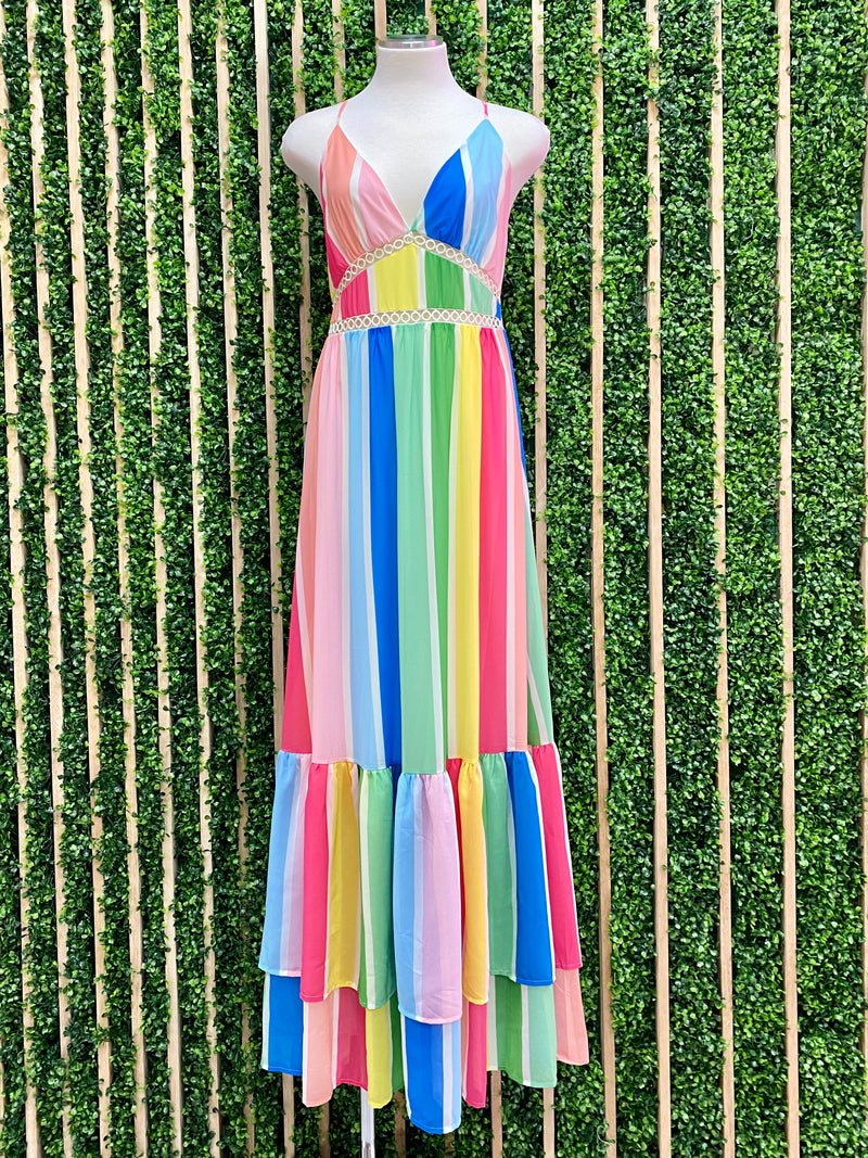 Blush Sky Blue Striped V Neck Maxi