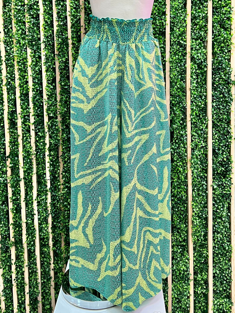 Green Abstract Wide Leg Pant