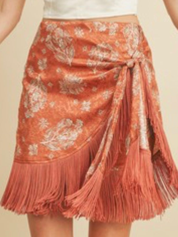 Sienna Floral Fringe Trim Wrap Skirt