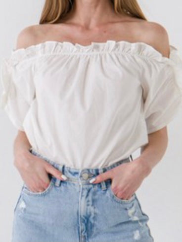 White Off Shoulder Ruffle TOp