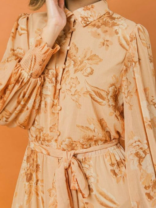 Peach Floral Button Down Maxi Dress