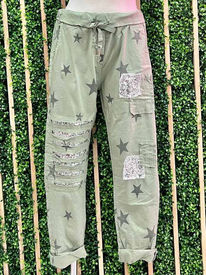 Denim Star Sequin Patch Jogger