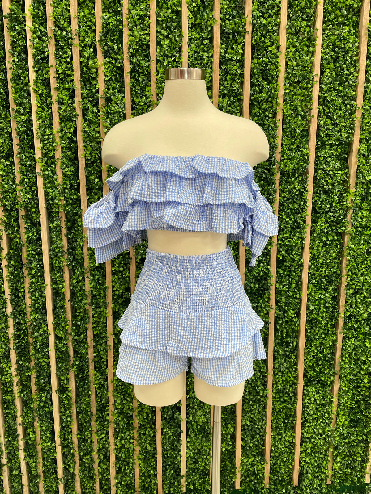 Gingham Off Shoulder Short Set