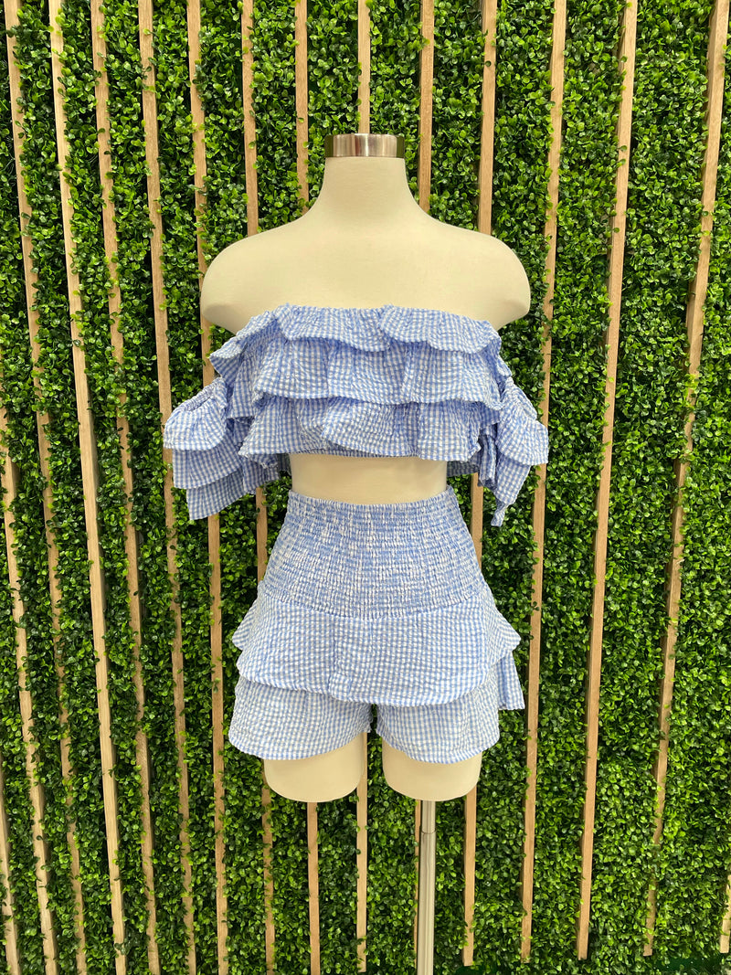 Gingham Off Shoulder Short Set