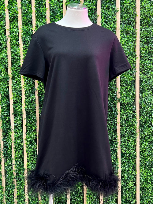 Black Feather Trim Shirt Dress