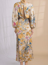 Gold Floral Cutout Kimono Midi Dress