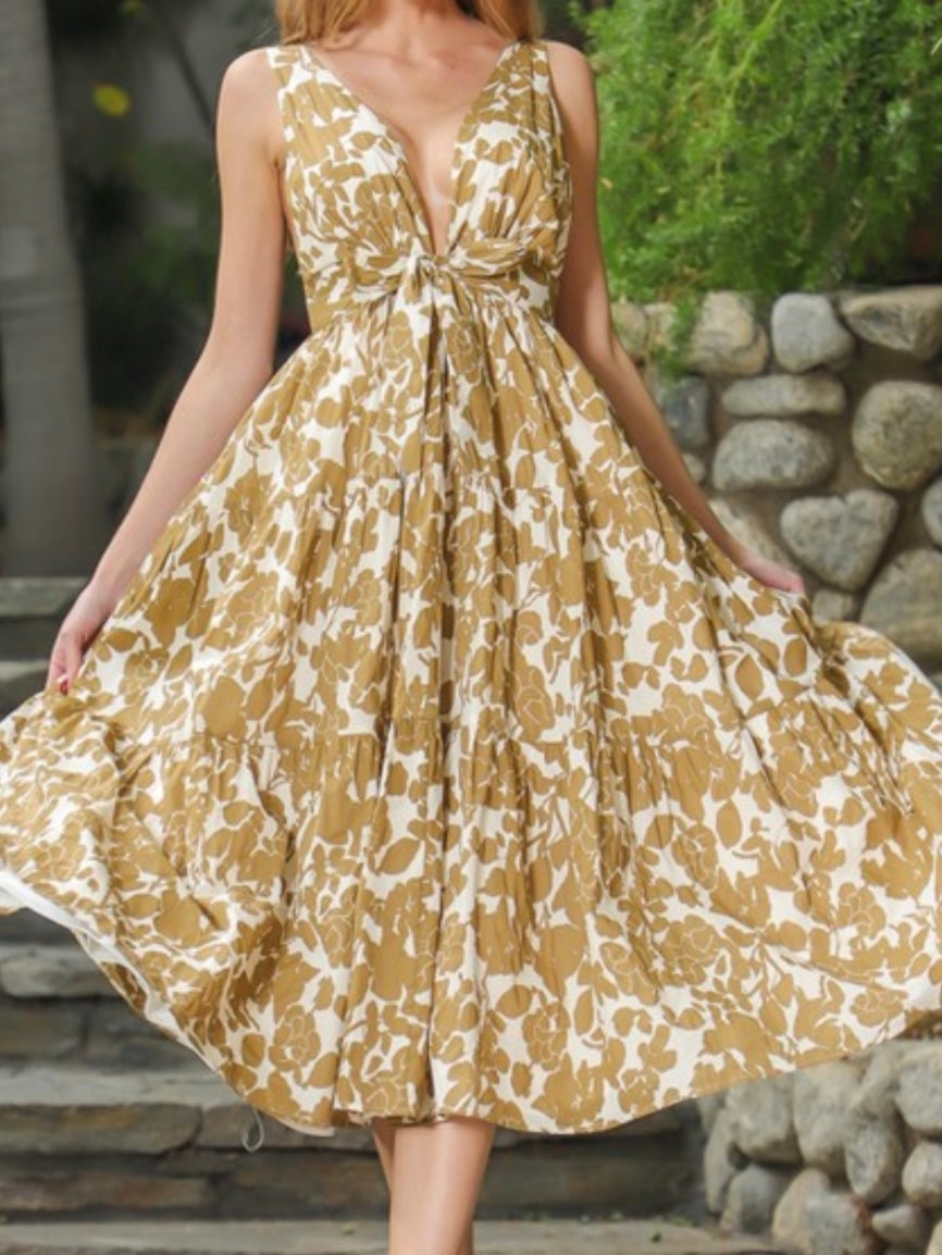 Ivory Floral Midi Dress