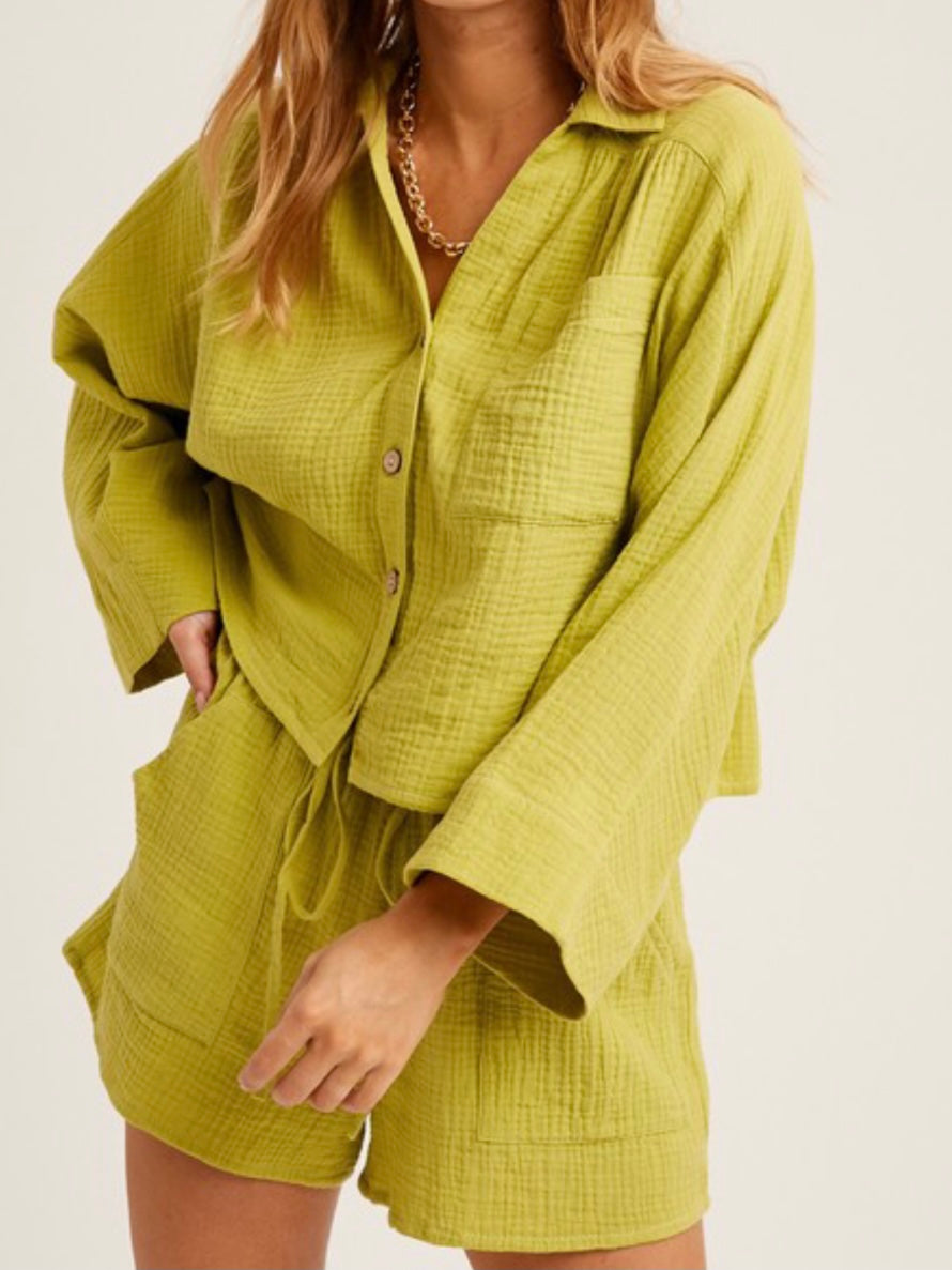 Lime Gauze Short Pant Set