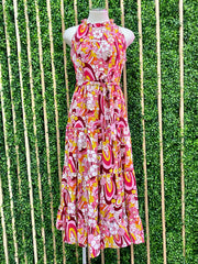 Fuchsia Multi Floral Tiered Sleeveless Maxi Dress