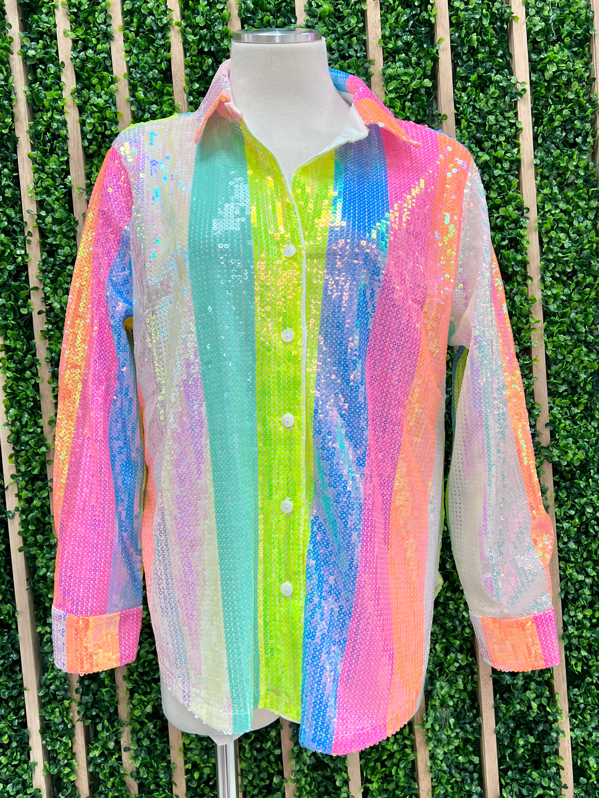 Neon Pastel Sequin Striped Blouse