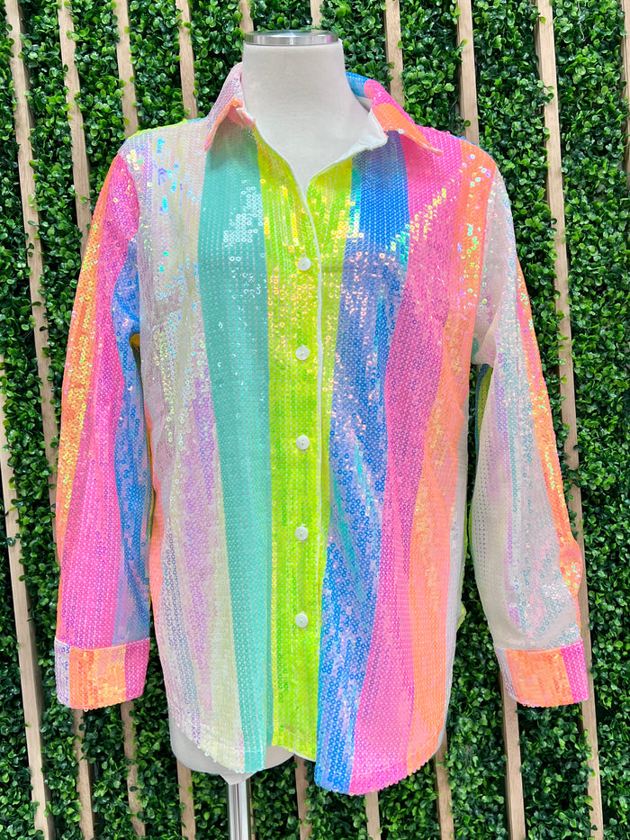 Neon Pastel Sequin Striped Blouse
