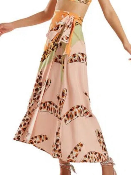 Tropical Cheetah Mixed Print Wrap Skirt