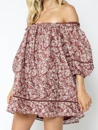 Mauve Floral Off Shoulder Boho Dress