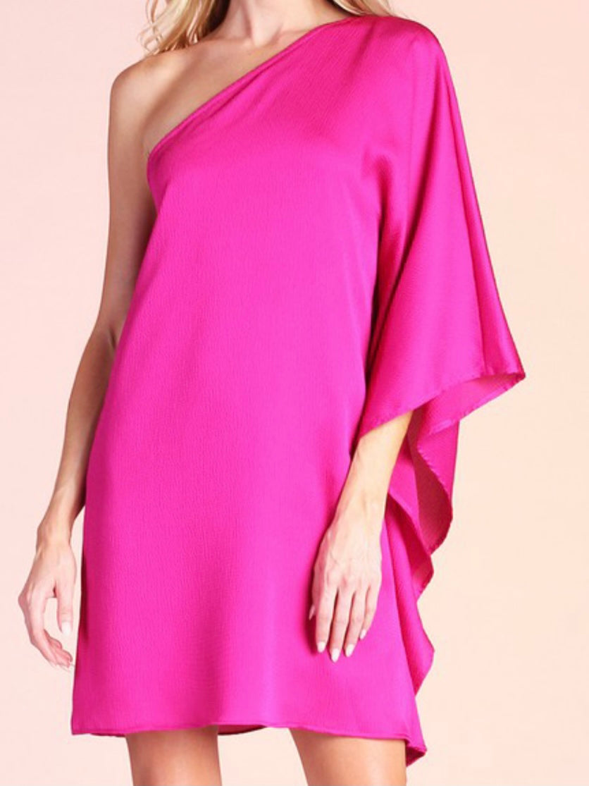 Hammered Satin One Shoulder Dress