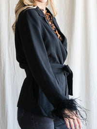 Black Feather Sleeve Blazer