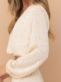 Cream Two Tone Crossed Sequin Top