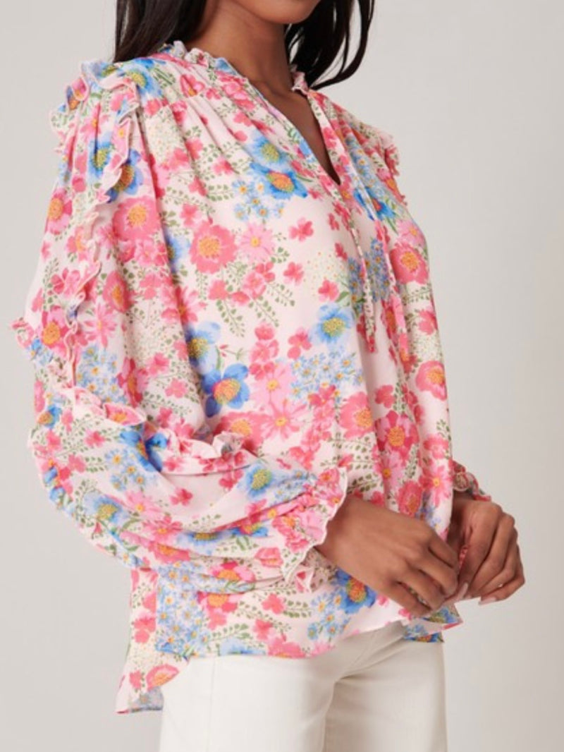 Pink Floral Long Sleeve Blouse