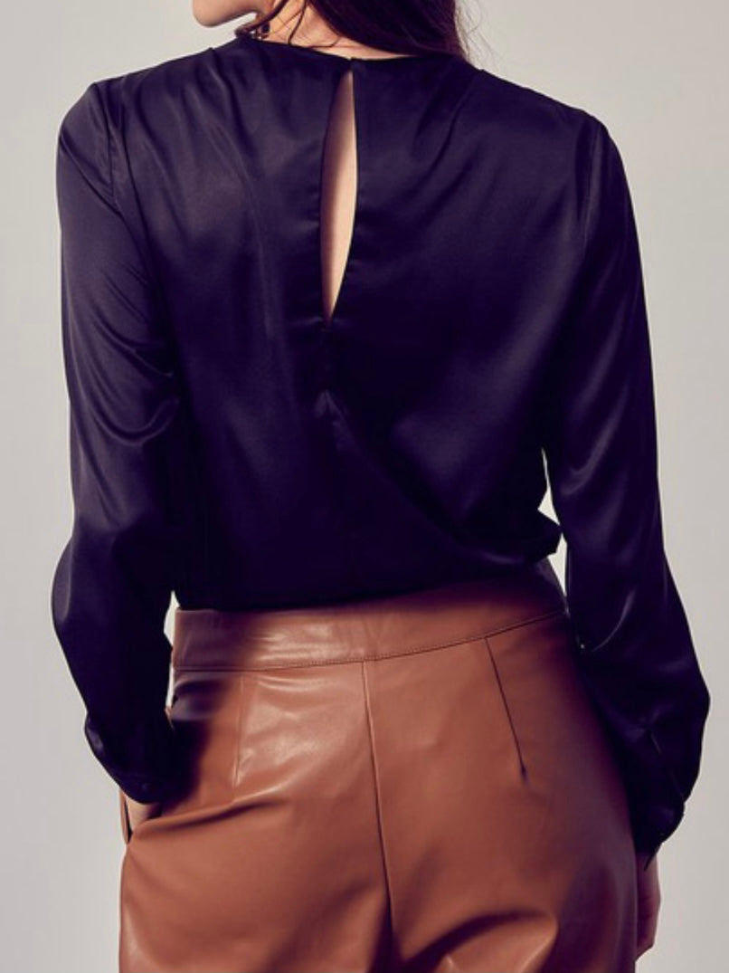 Elegant Long Sleeve Draped Bodysuit