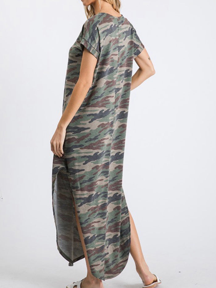 Camo V Neck Maxi Dress