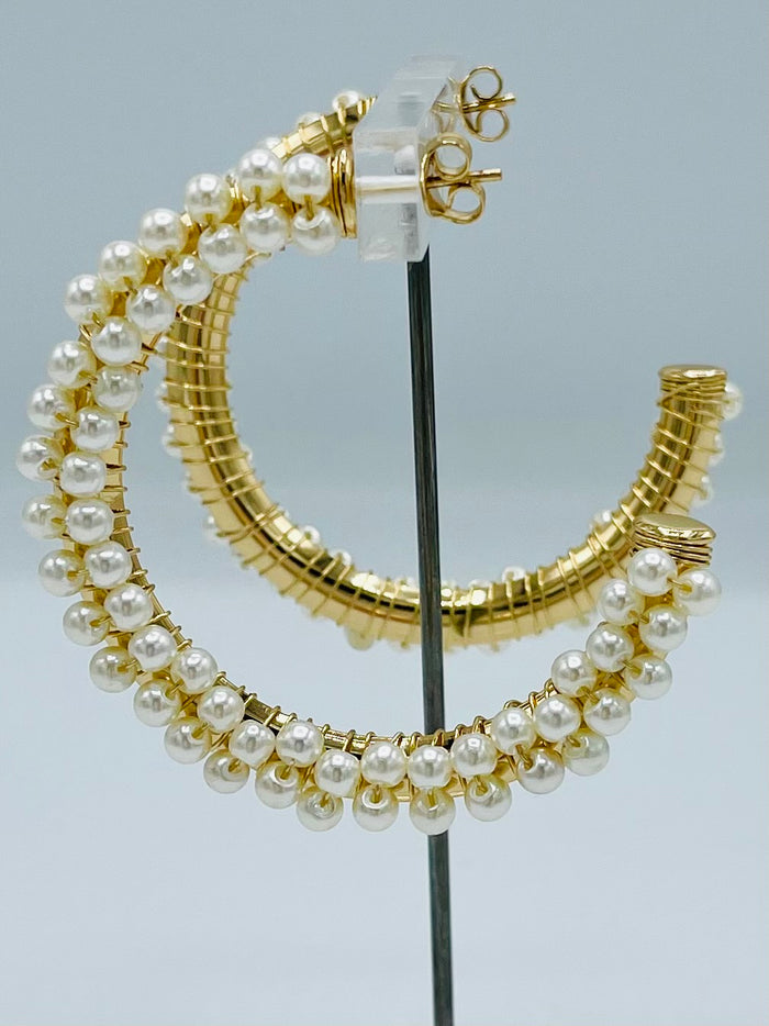 Double Row Pearl Hoops