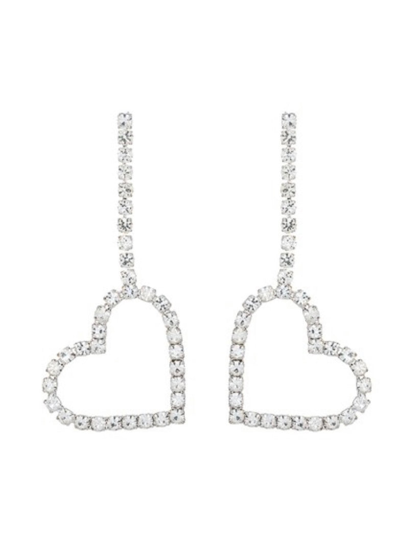 Long Open Heart Rhinestone Earrings