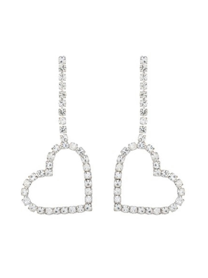Long Open Heart Rhinestone Earrings