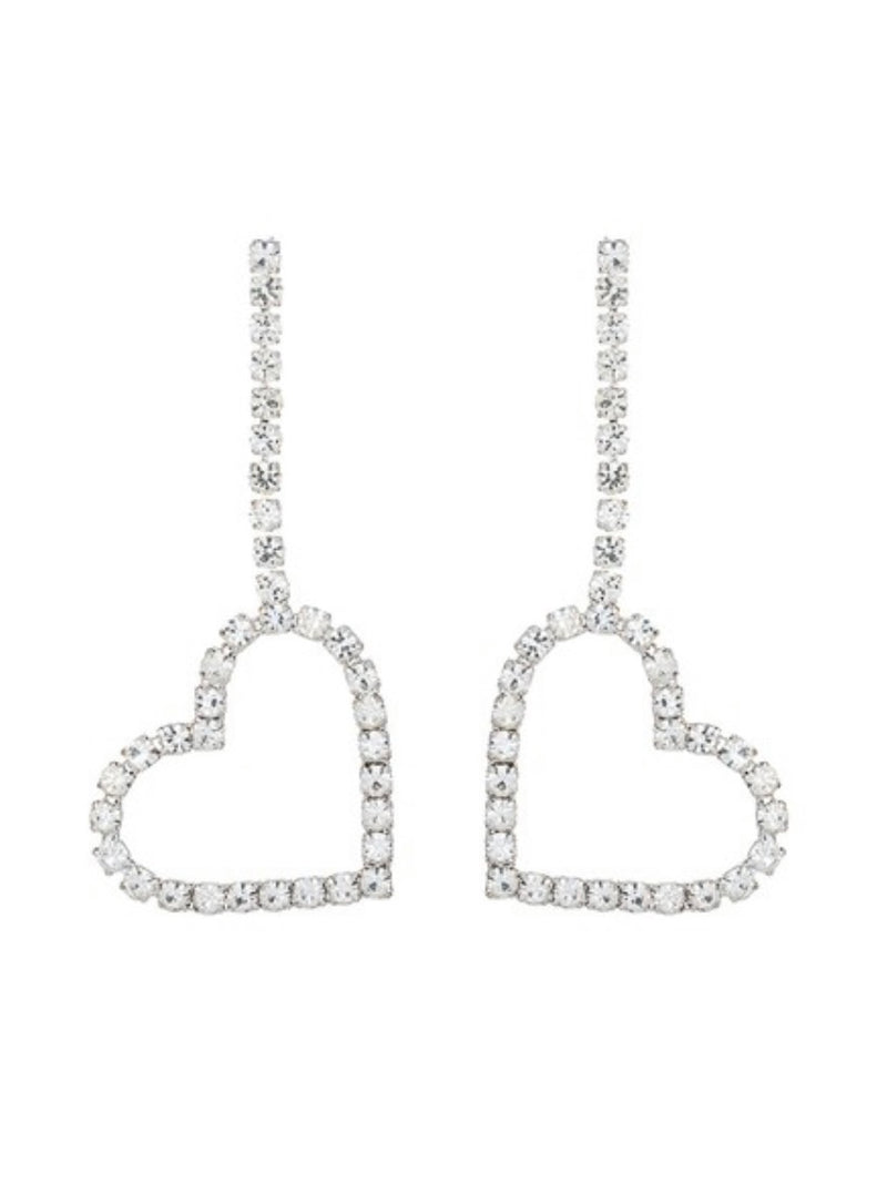 Long Open Heart Rhinestone Earrings