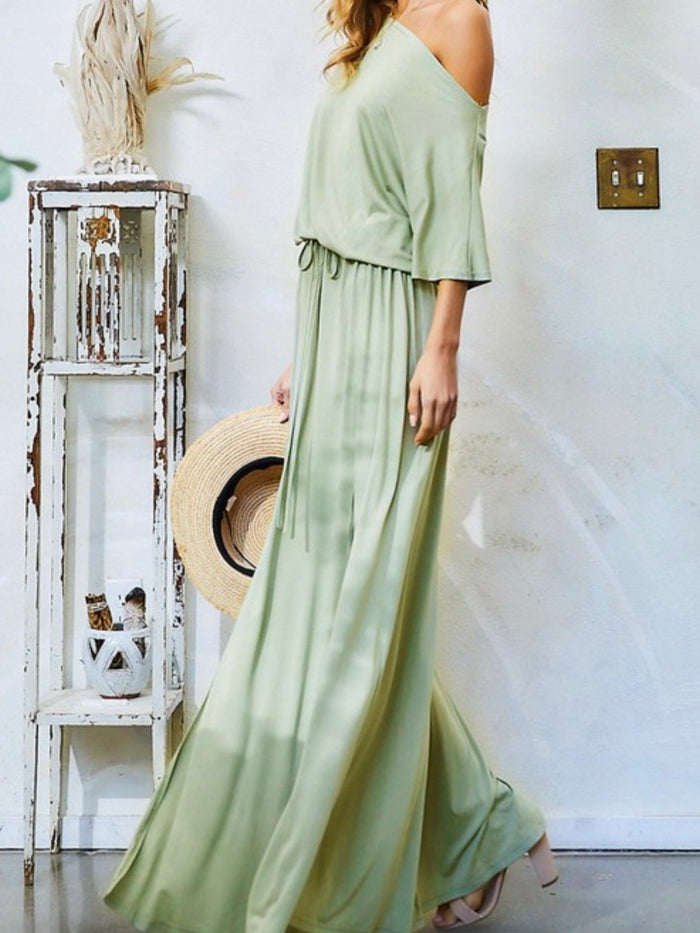 Sage Off a shoulder Maxi Dress