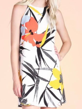 White Bright Botanical Shift Dress